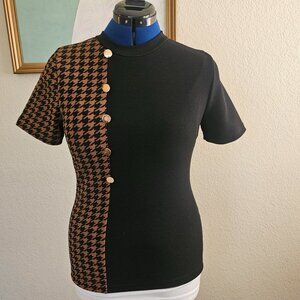 Black and brown top with gold buttons